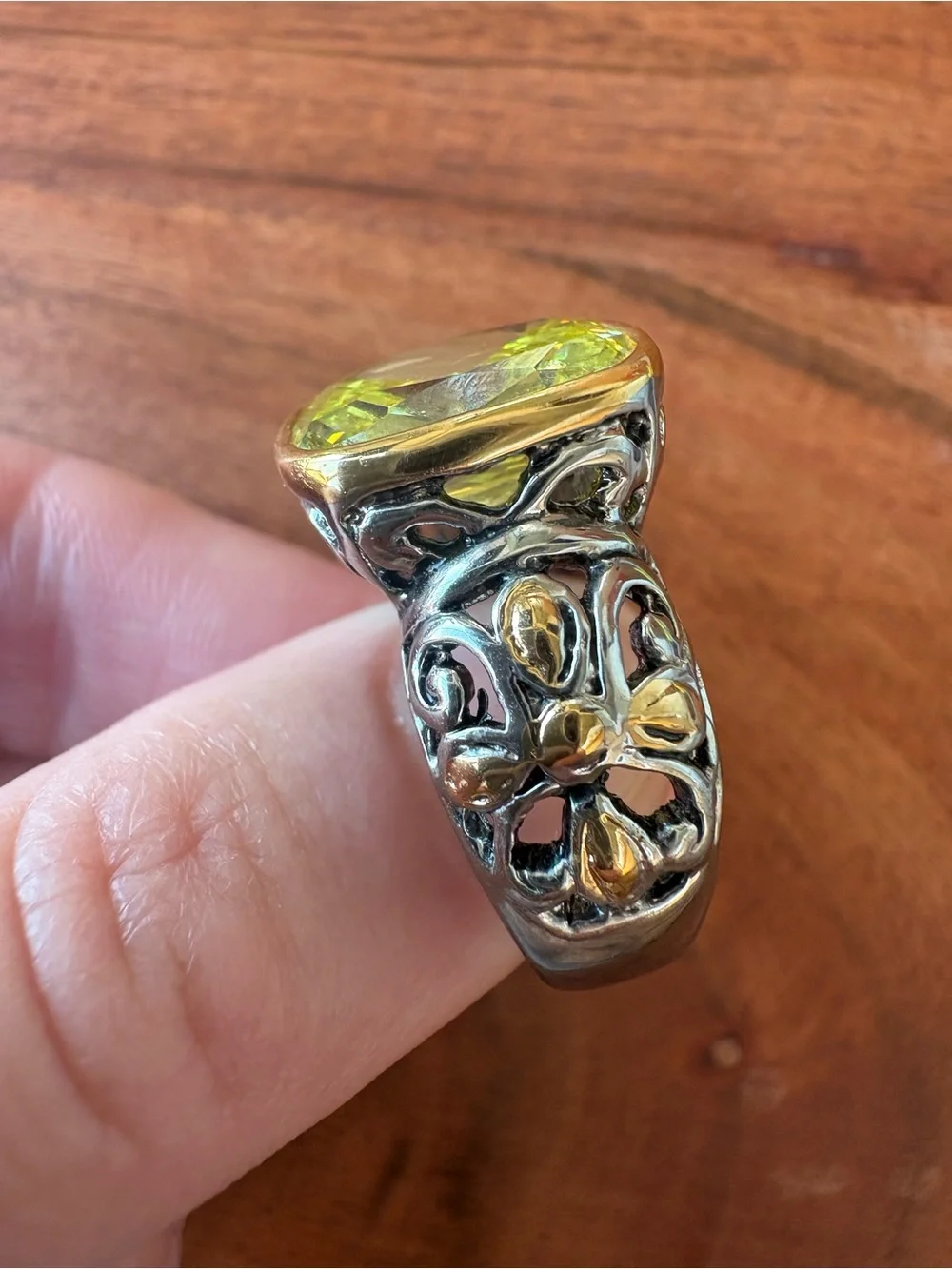 Vintage Yellow Cushion-Cut Statement Ring - Size 7.75